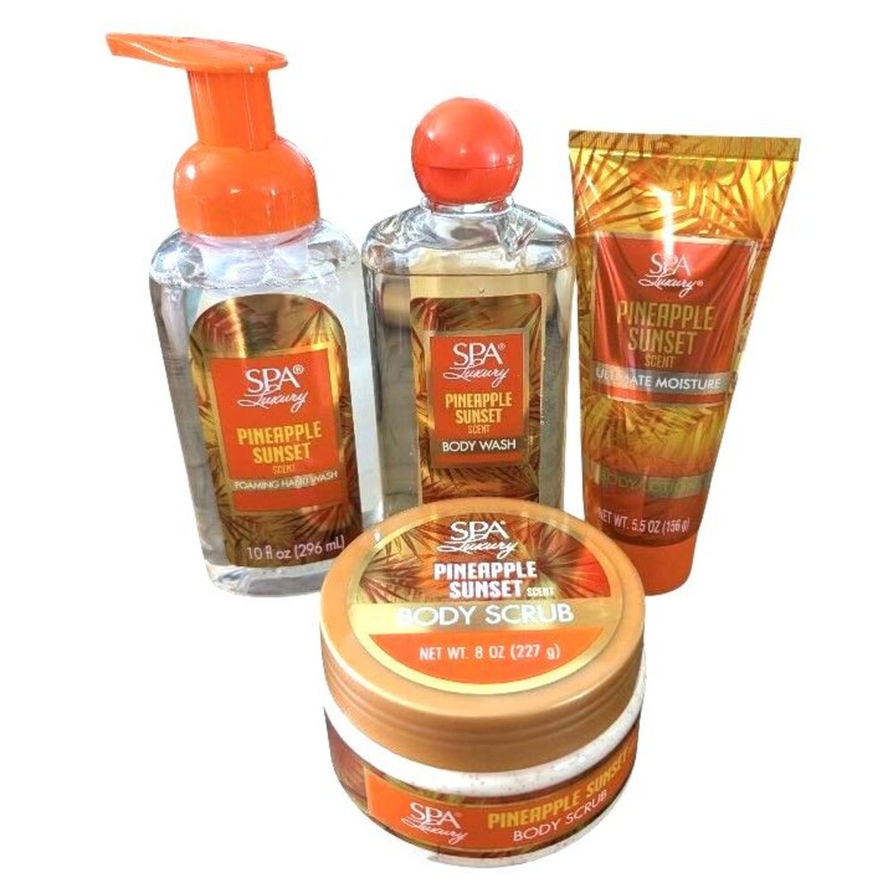 SPA LUXURY Pineapple Sunset Gift Set: Lotion, Body Scrub, Hand Soap & Bodywash